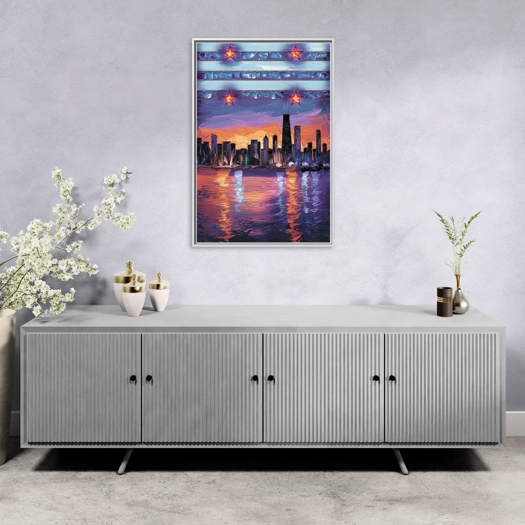 Chicago Flag Inspired Design - Living Room White Frame Canvas