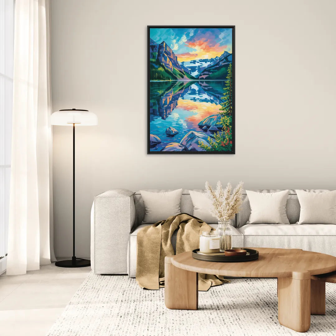 Lake Louise Reflections - Living Room Black Frame Canvas