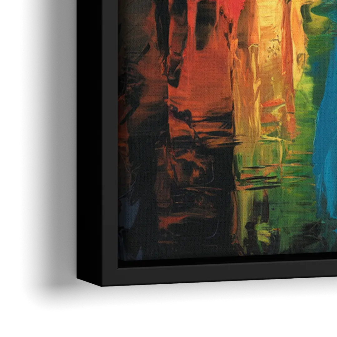 Oklahoma City Skyline with Thunder Colors - Close-Up Black Frame Canvas