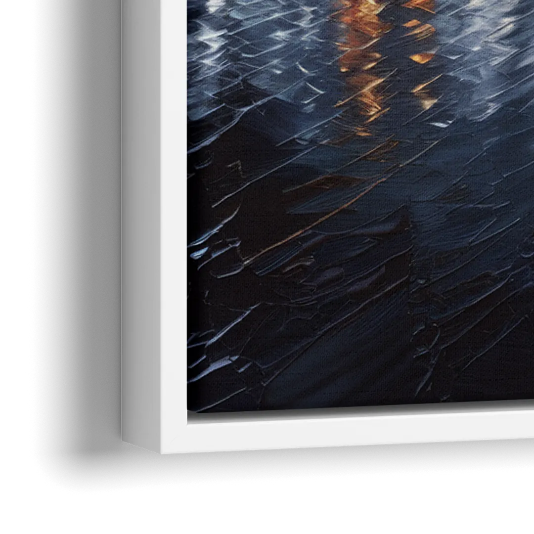 New York City Skyline by Nightfall Hudson - Close-Up White Frame Canvas