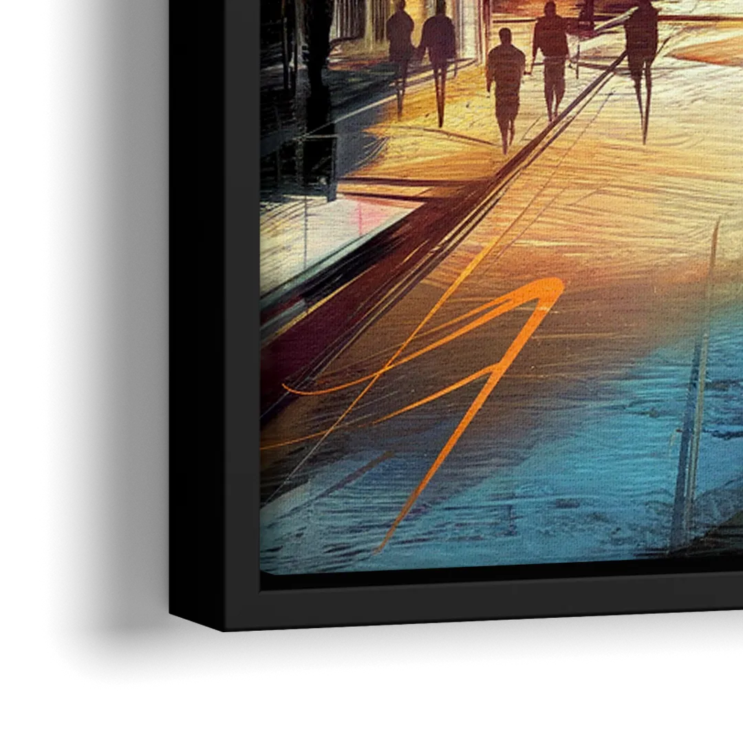 Nashville Downtown Streets - Close-Up Black Frame Canvas