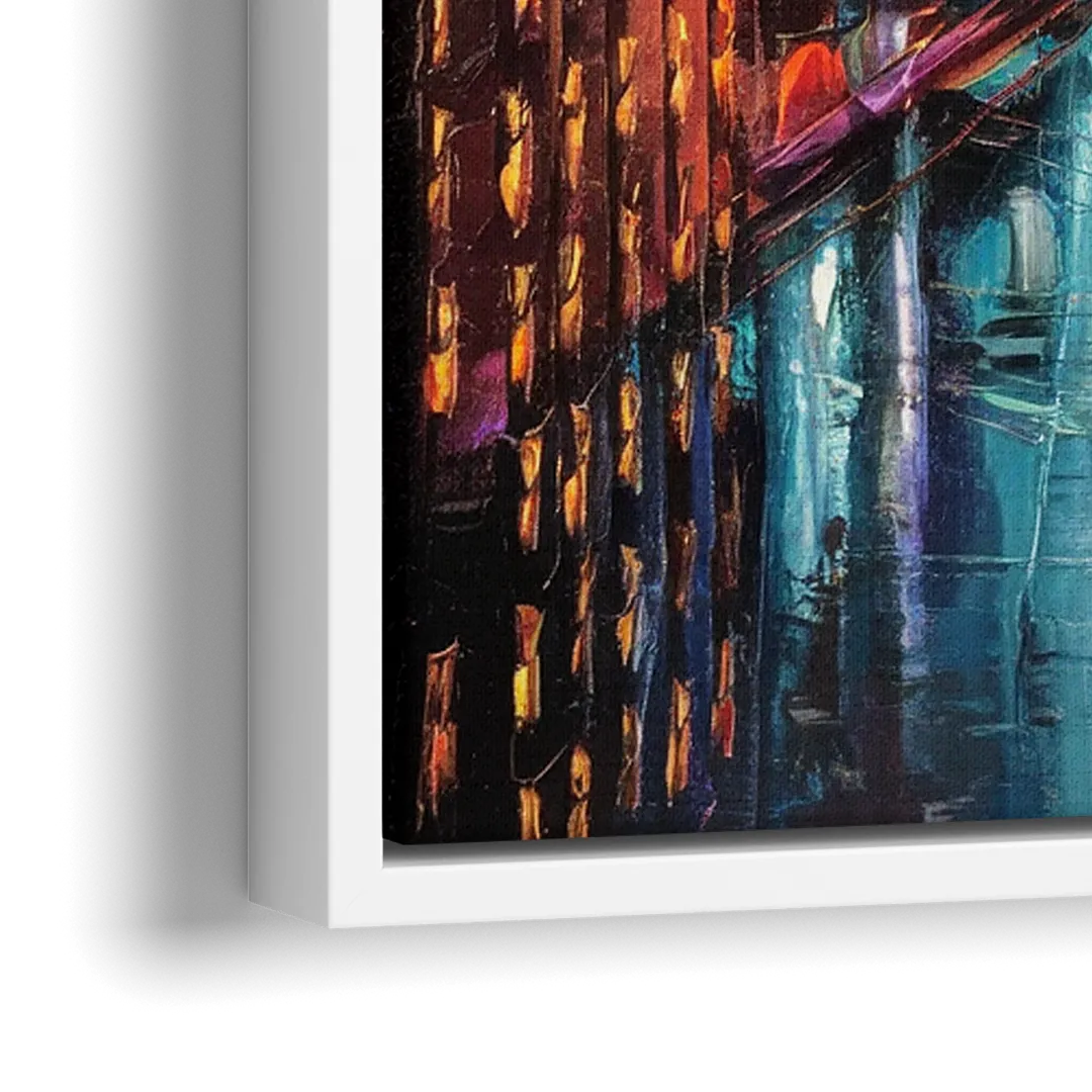 New York City Sunset Over Skyscrapers Hudson - Close-Up White Frame Canvas