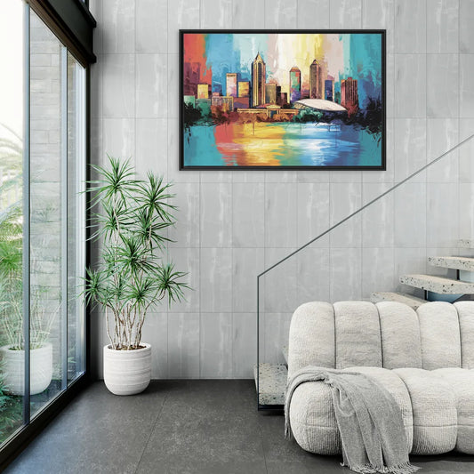 Atlanta Skyline Panoramic View - Living Room Black Frame Canvas