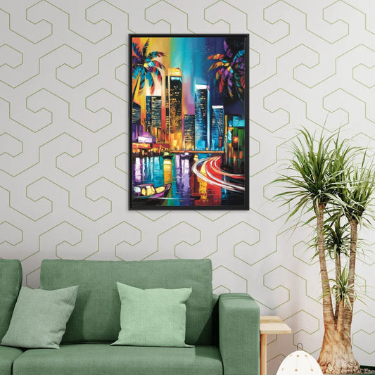 Miami Downtown Energy - Living Room Black Frame Canvas