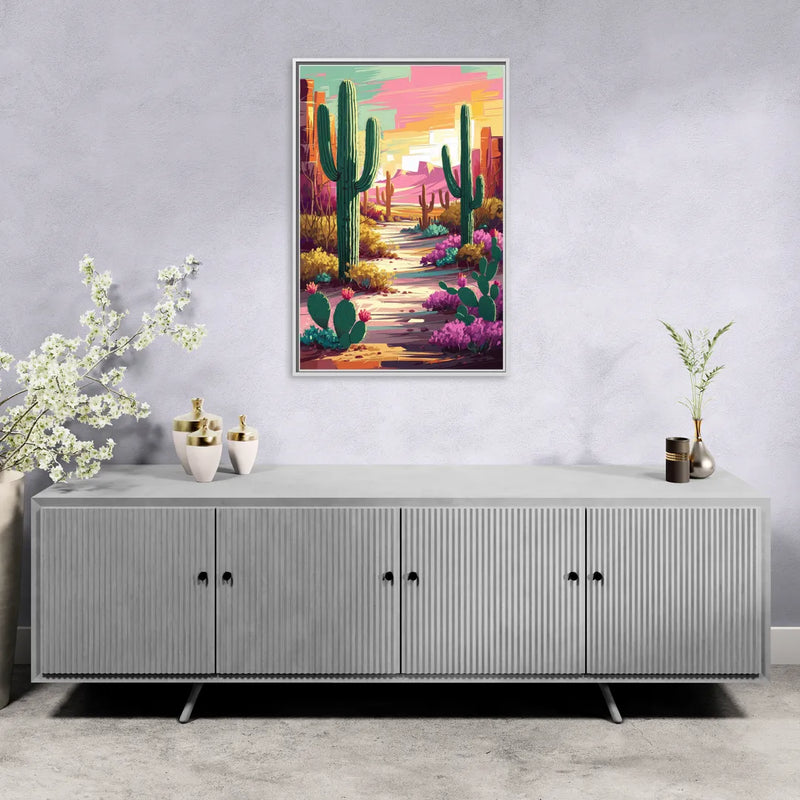 Tombstone Cactus Landscape - Living Room White Frame Canvas