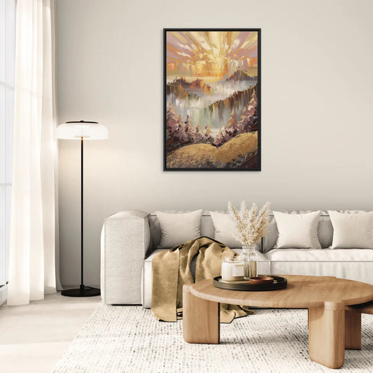 Gatlinburg Sunrise Over Mountains - Living Room Black Frame Canvas
