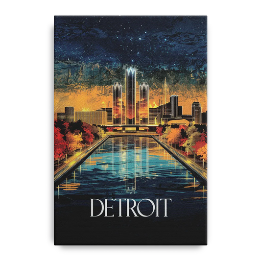 Detroit Scenic Nightscape - Canvas Wall Art