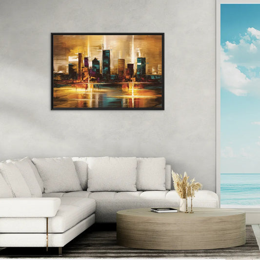 Houston Cityscape - Living Room Black Frame Canvas