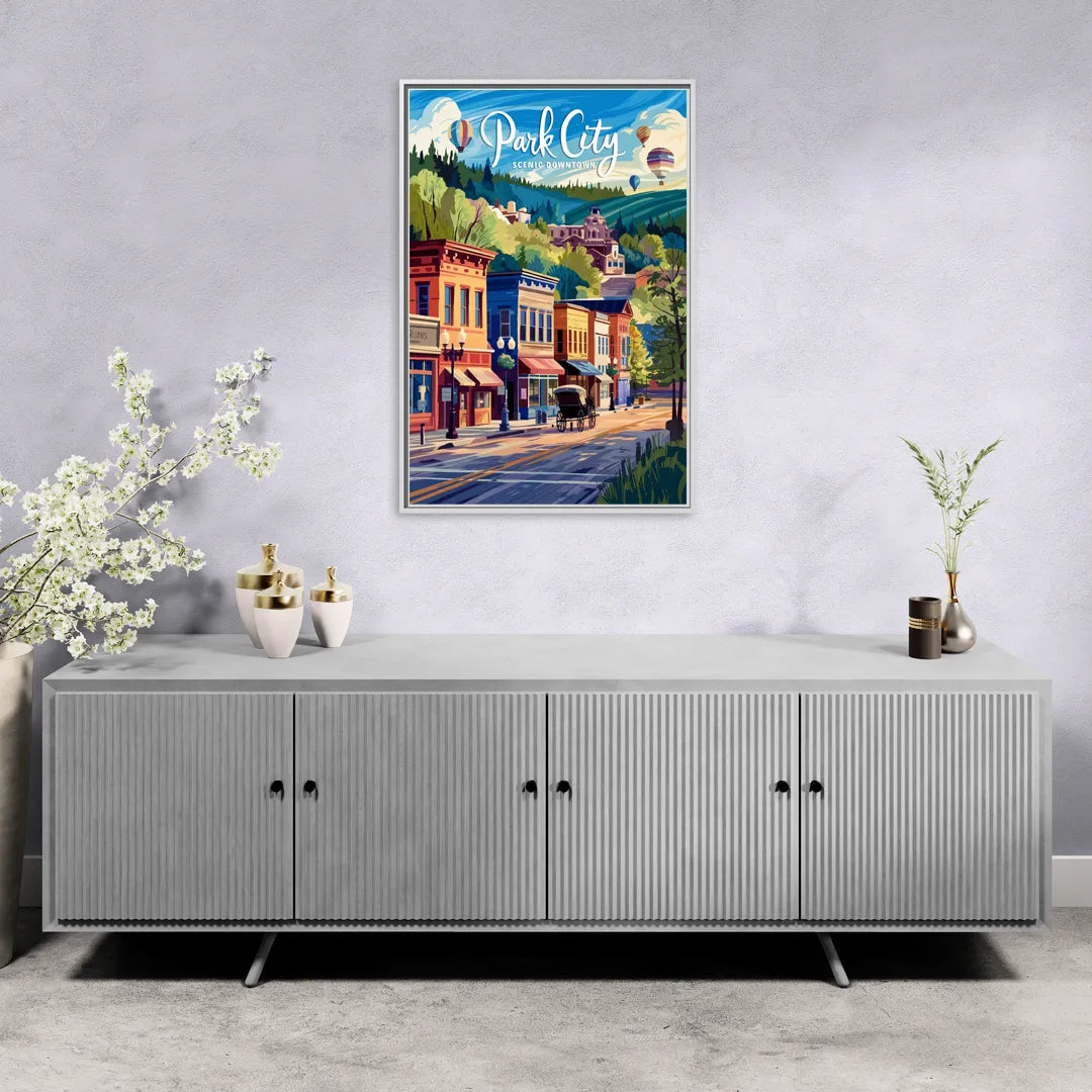 Park City Scenic Downtown - Living Room White Frame Canvas