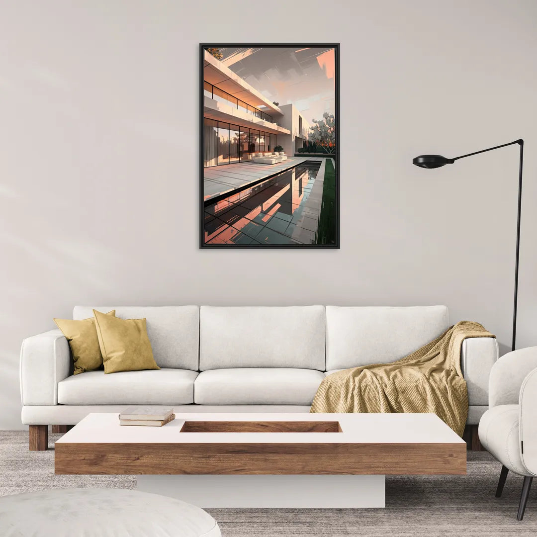 Plano Modern Architecture - Living Room Black Frame Canvas
