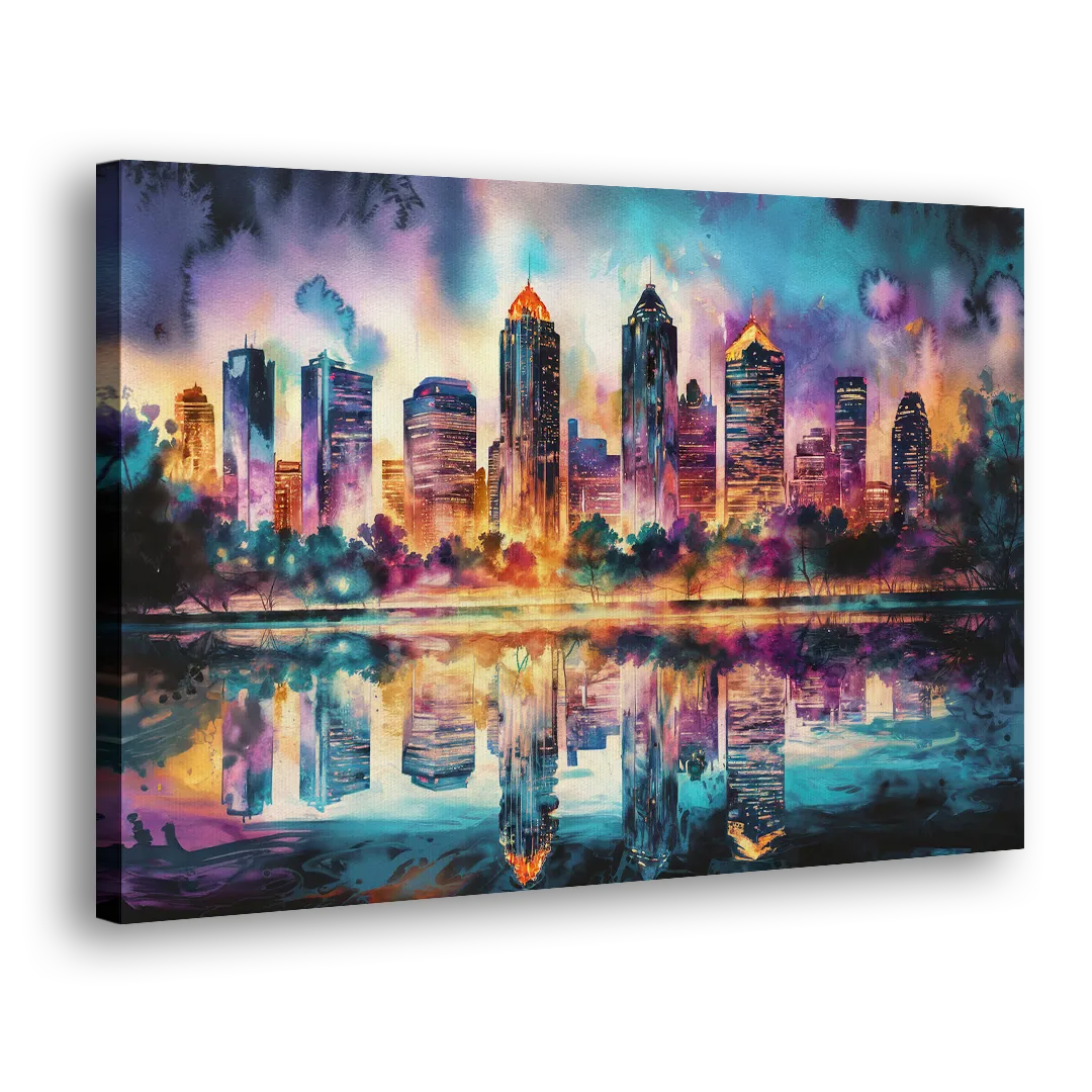 Atlanta Skyline With Reflection - Canvas Print Art Sides