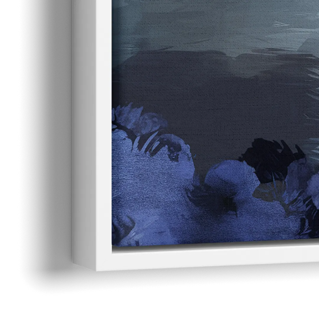New York City Skyline in Blue Tones Hudson - Close-Up White Frame Canvas