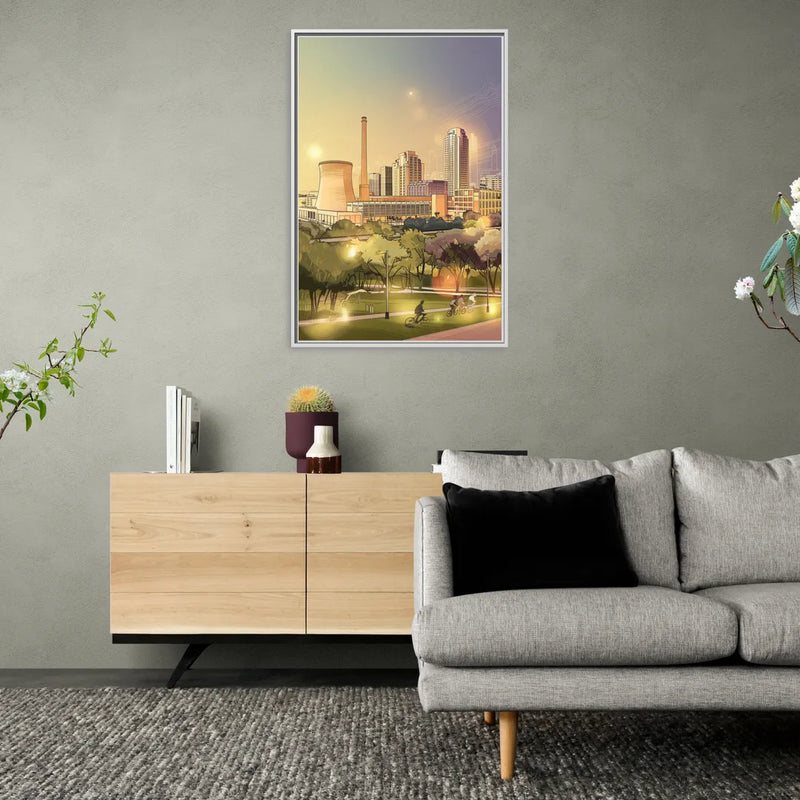 Austin Seaholm District - Living Room White Frame Canvas