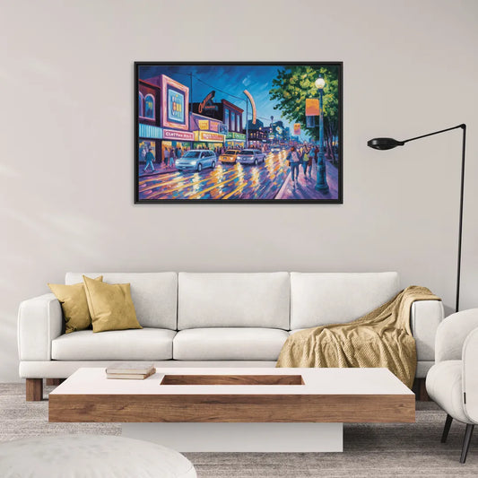 Clifton Hill Neon Lights - Living Room Black Frame Canvas