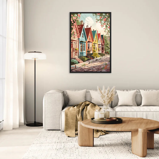Greensboro Vibrant Neighborhoods - Living Room Black Frame Canvas