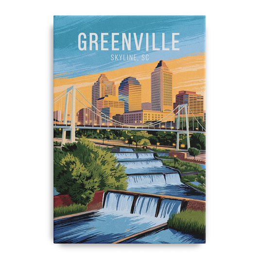 Greenville Skyline at Sunset - Canvas Wall Art