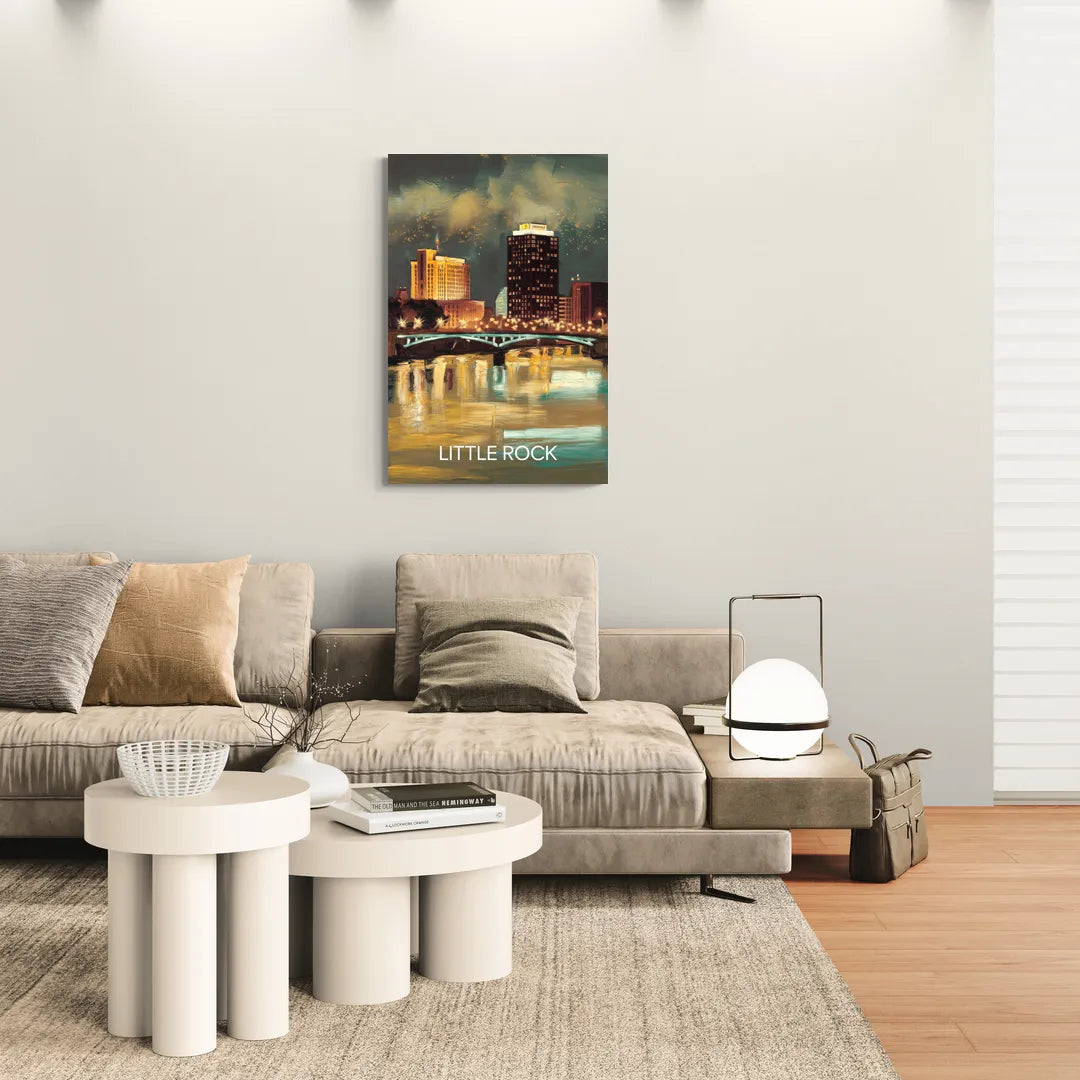 Little Rock Nighttime Skyline - Canvas Wall Art Living Room