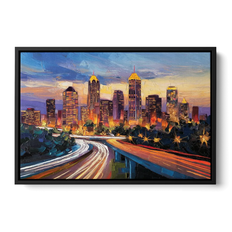 Atlanta Vibrant Downtown Scene - Black Frame Canvas