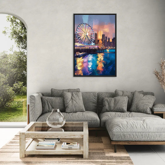 Chicago Navy Pier View - Living Room Black Frame Canvas