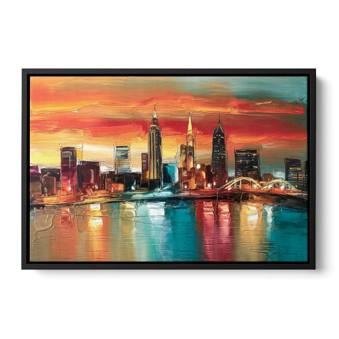 Cleveland Historic Landmarks Watercolor - Black Frame Canvas