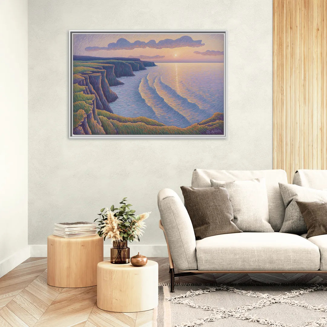 Coastal Cliffs of Newfoundland - Living Room White Frame Canvas