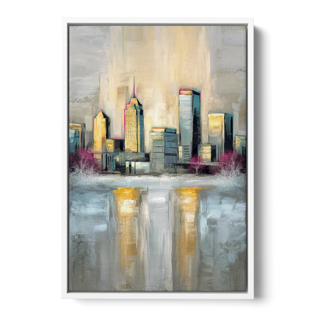 Buffalo Skyline in Winter - White Frame Canvas