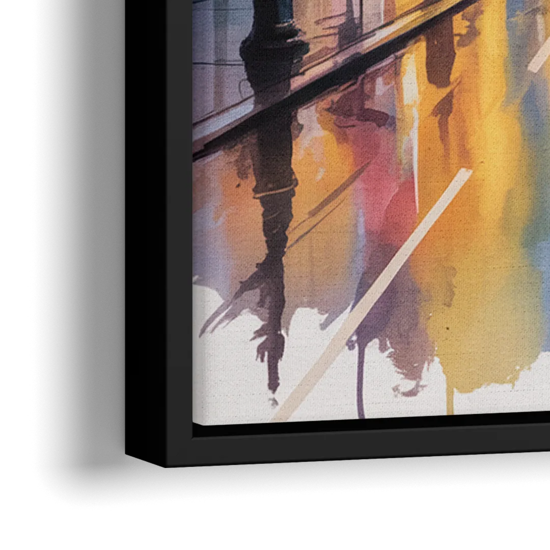 Montreal Evening Street Lights - Close-Up Black Frame Canvas