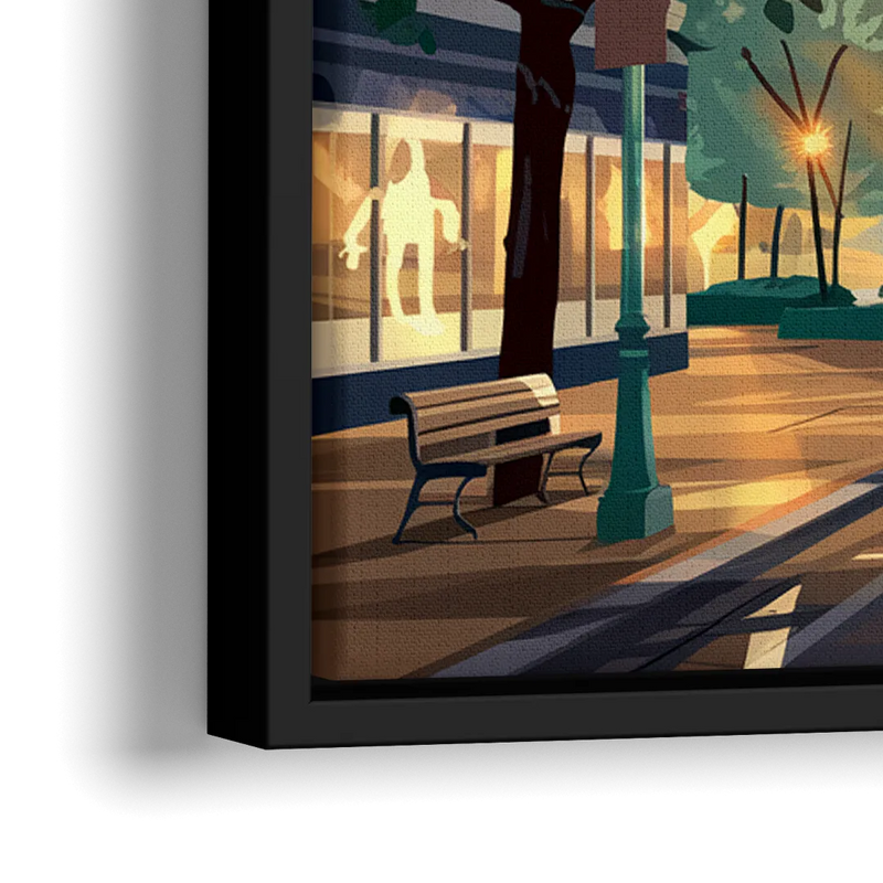 Eugene Cityscape Downtown - Close-Up Black Frame Canvas