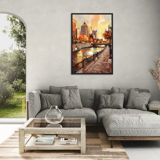 Milwaukee Riverwalk Views - Living Room Black Frame Canvas