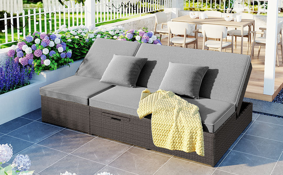Luxurious Double Outdoor Daybed – Rattan Wicker with Reclining Patio Chairs