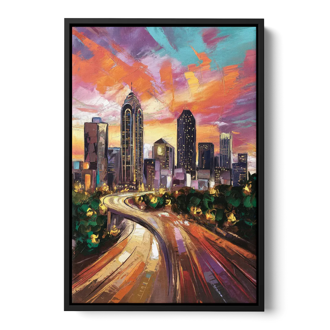 Atlanta Skyline at Sunset - Black Frame Canvas