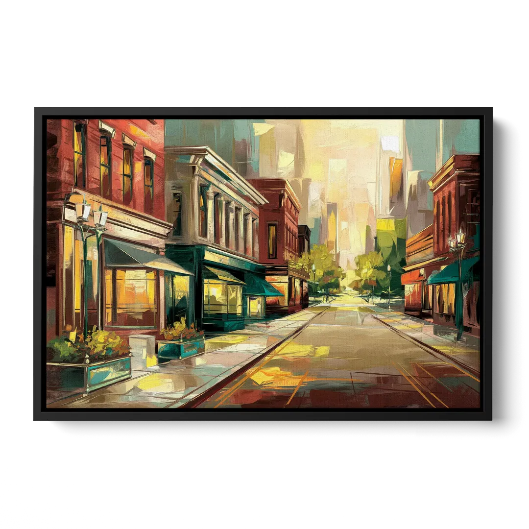 Greensboro Downtown Streetscape - Black Frame Canvas