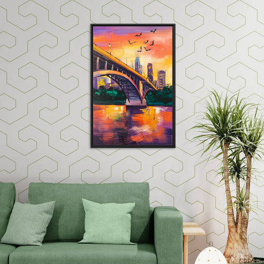 Austin Congress Avenue Bridge - Living Room Black Frame Canvas