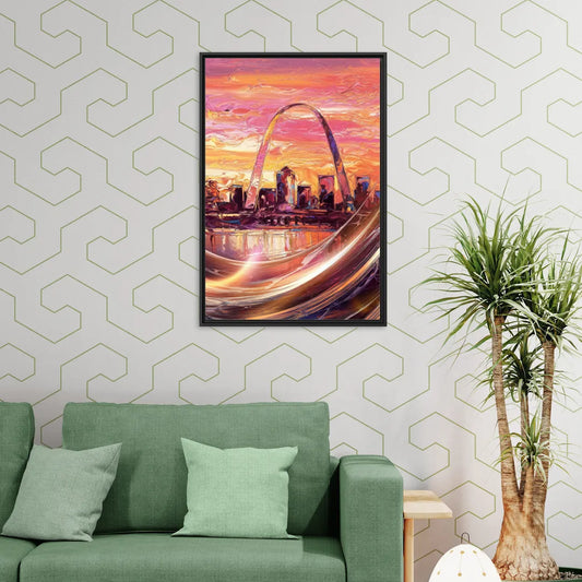 St. Louis Skyline at Sunset - Living Room Black Frame Canvas