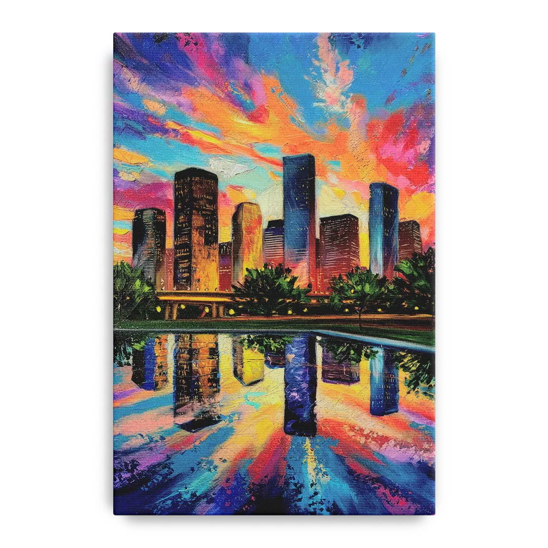 Houston Skyline Reflections - Canvas Wall Art