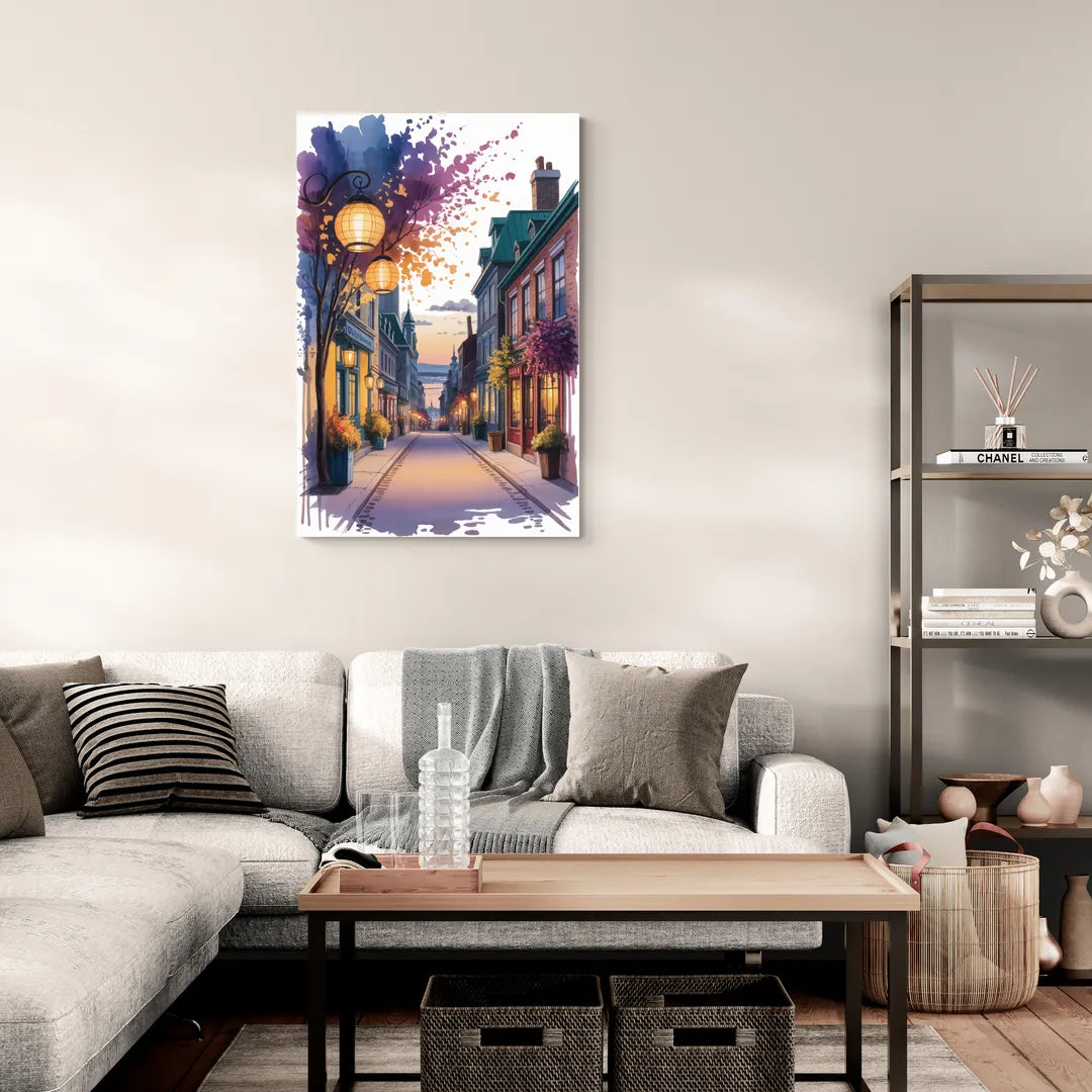 Quebec City Lantern Glow - Canvas Wall Art Living Room