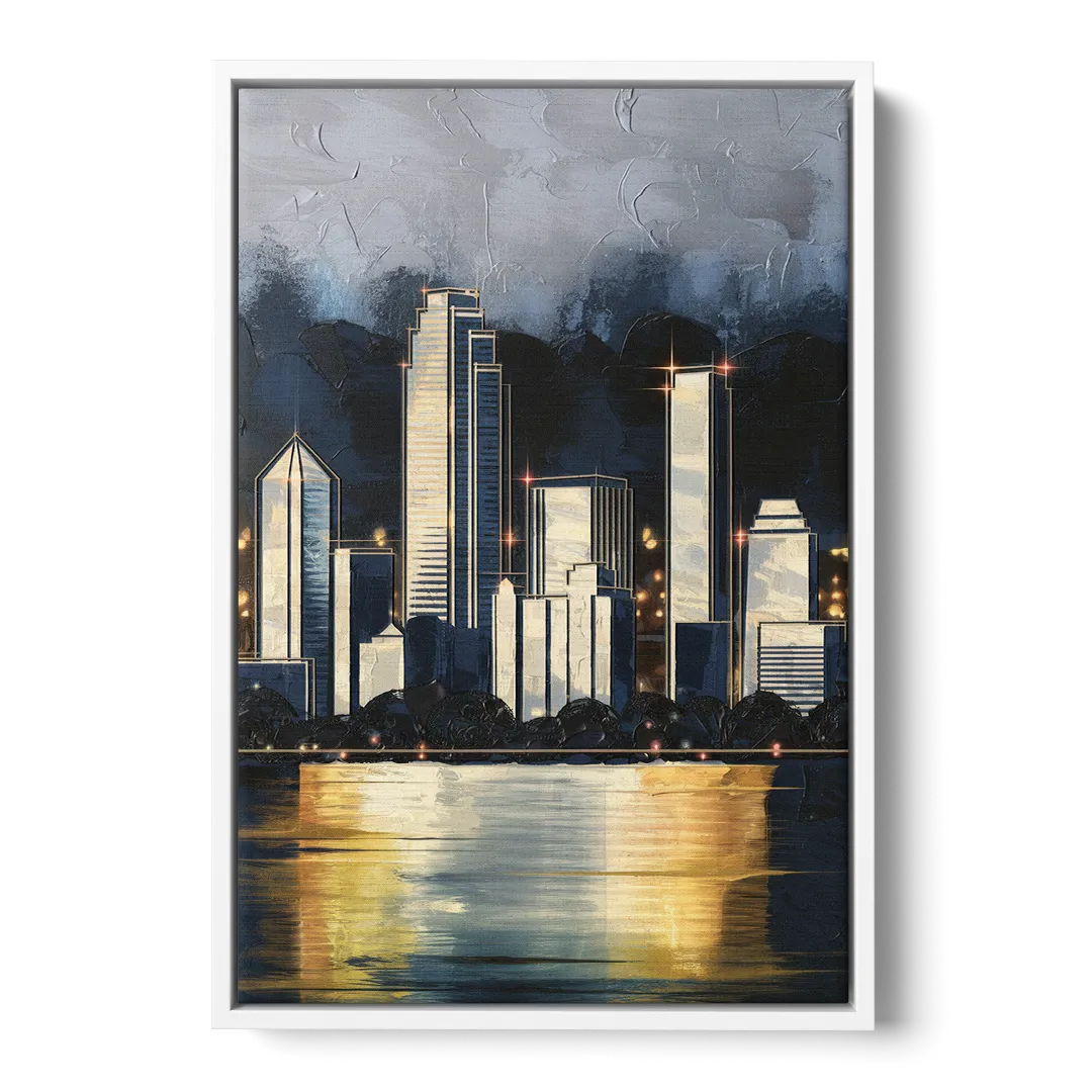 Irving Downtown Skyline - White Frame Canvas