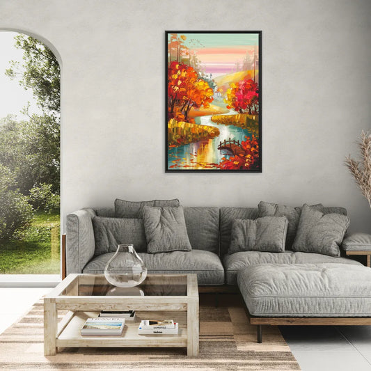 New Hope Autumn Landscape - Living Room Black Frame Canvas