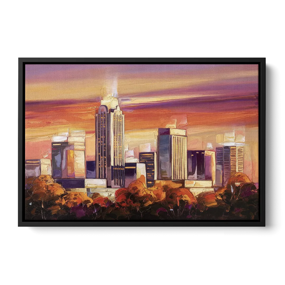 Raleigh Skyline Sunset - Black Frame Canvas