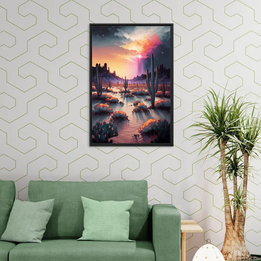 Phoenix Desert Twilight Glow - Living Room Black Frame Canvas