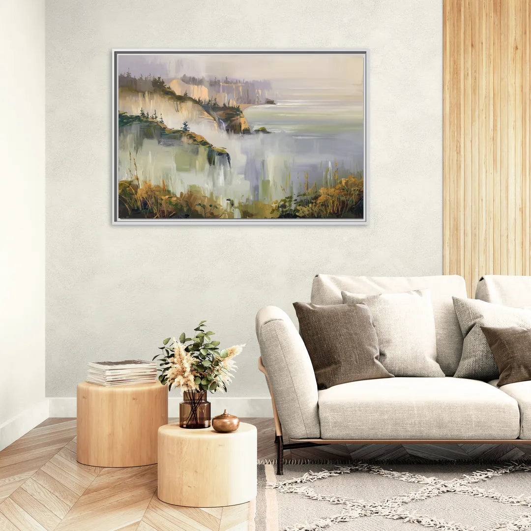 Big Sur Morning Fog - Living Room White Frame Canvas