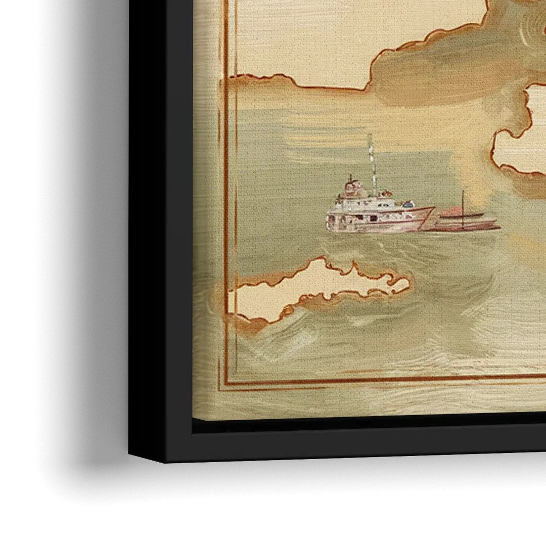 Chesapeake Bay Map Elegance - Close-Up Black Frame Canvas