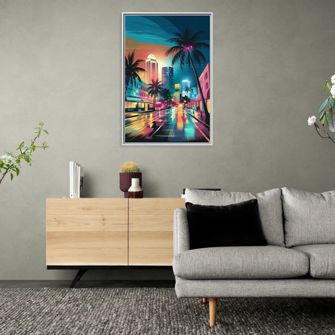 Miami Artistic Streets - Living Room White Frame Canvas