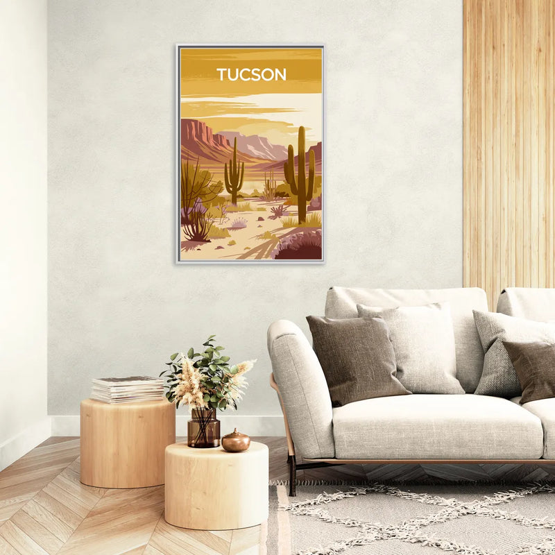 Tucson Mountain Views - Living Room White Frame Canvas