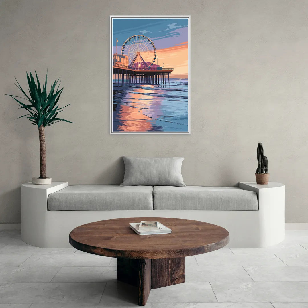 Los Angeles Santa Monica Pier - Living Room White Frame Canvas