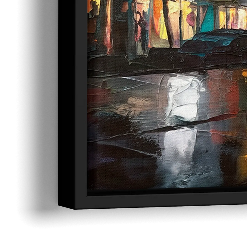 Miami Ocean Drive Lights - Close-Up Black Frame Canvas