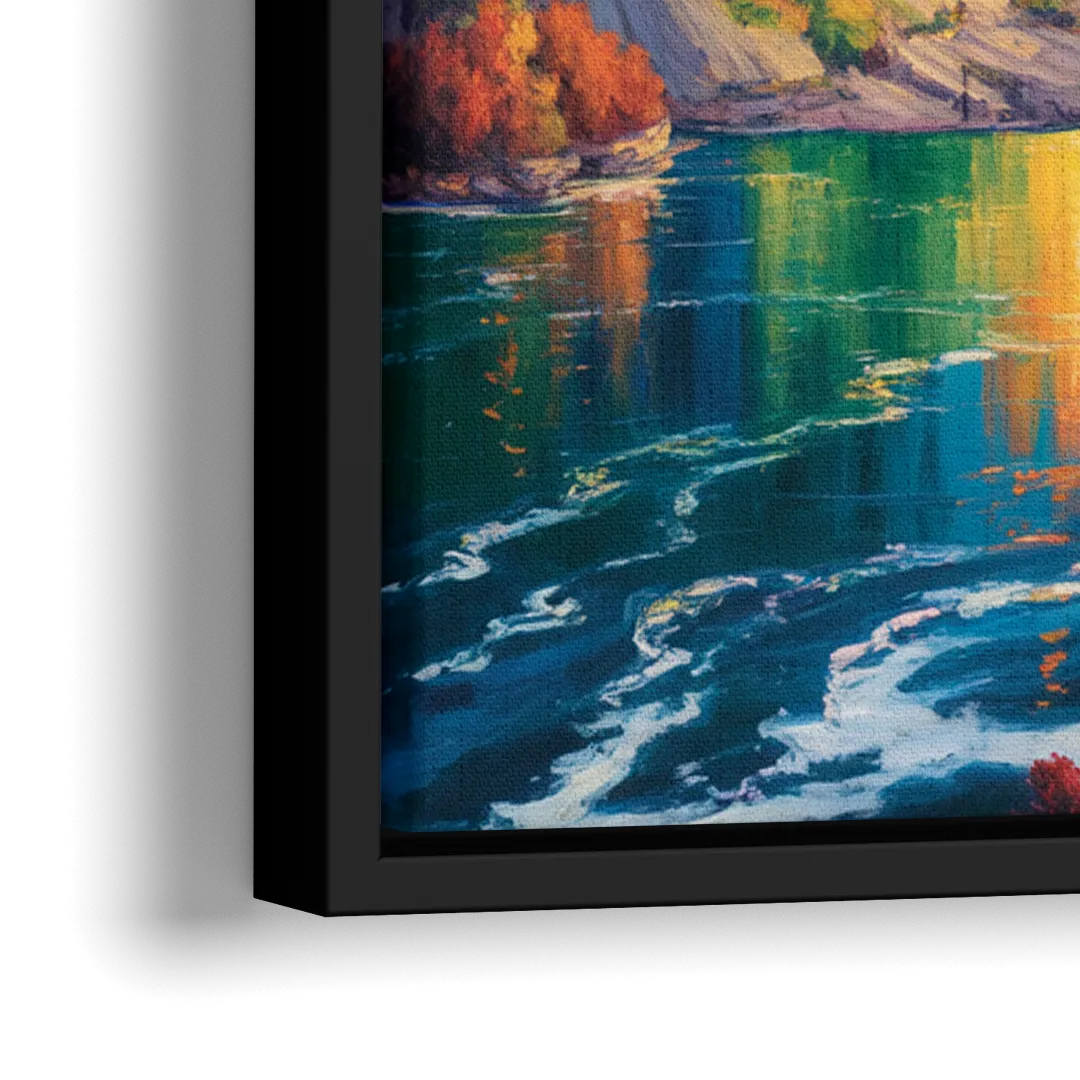 Rainbow Over Niagara Falls - Close-Up Black Frame Canvas