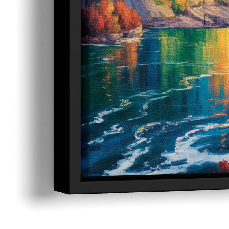 Rainbow Over Niagara Falls - Close-Up Black Frame Canvas