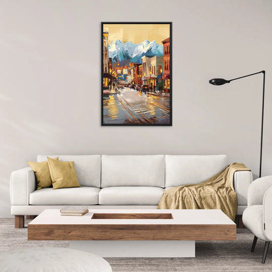 Anchorage Downtown Streets - Living Room Black Frame Canvas