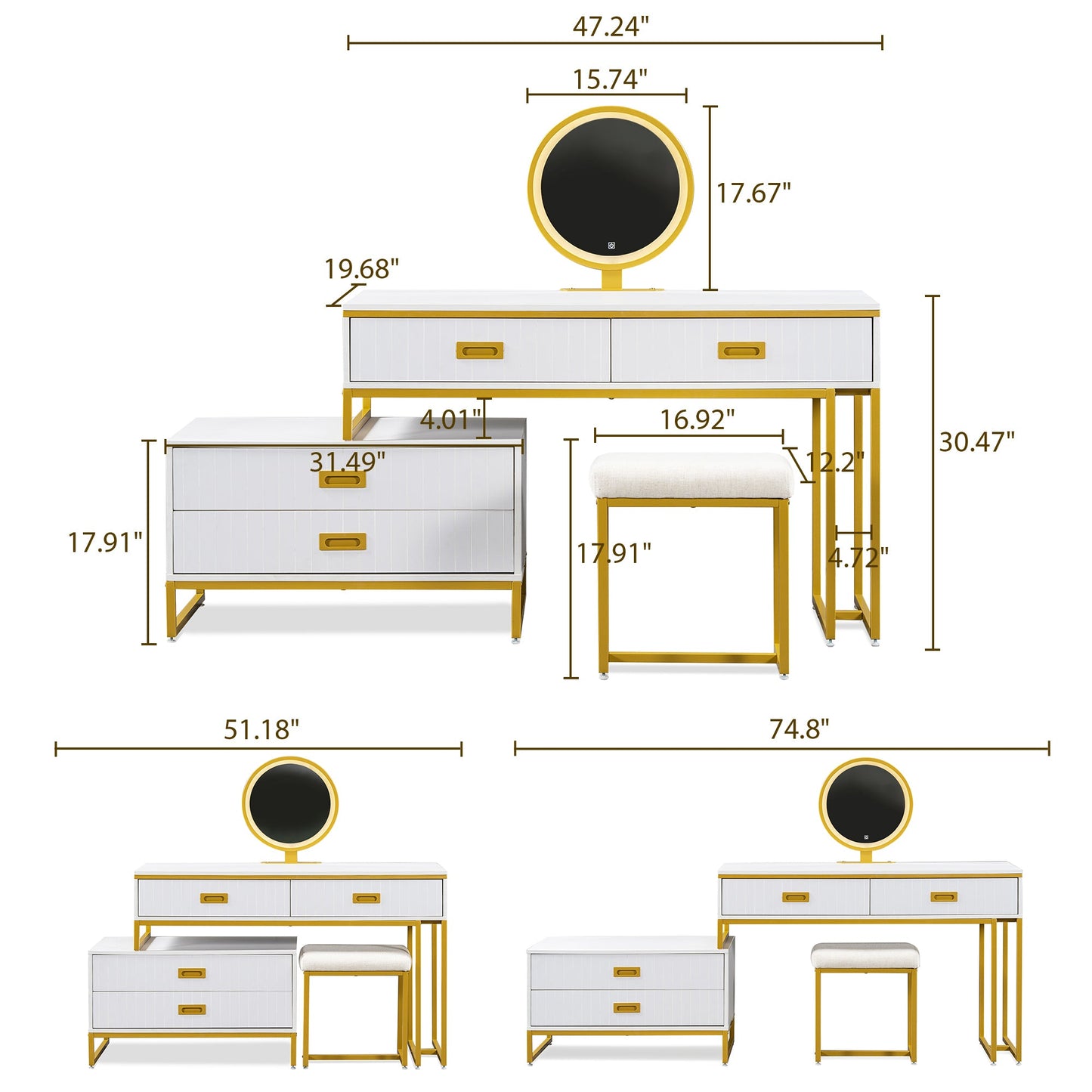 Elegant 4-Drawer Vanity Table with Side Cabinet – Modern Home Decor